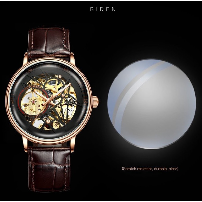 JAM TANGAN PRIA  MEKANIK OTOMATIS BIDEN 0219 KULIT