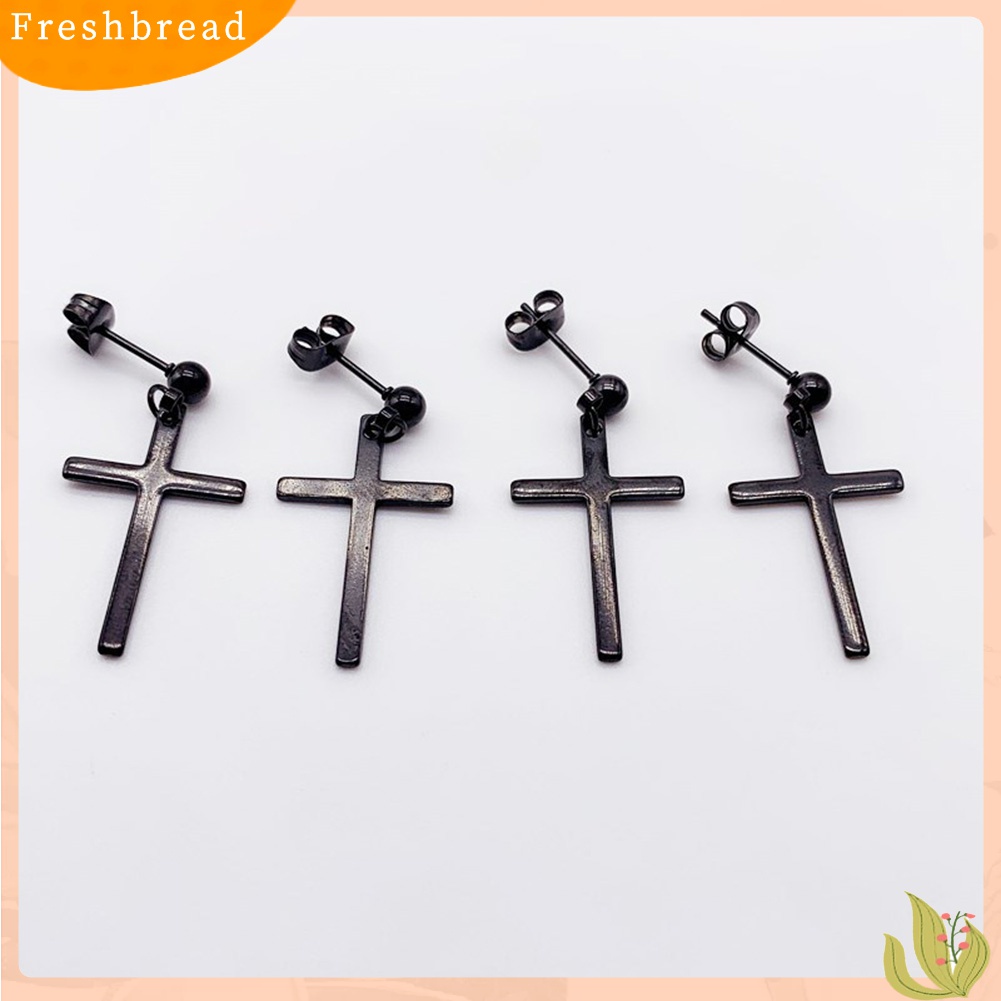 【 Fresh 】 1Pc Anting Tusuk Model Salib Bahan Stainless Steel Gaya Punk untuk Pria / Wanita