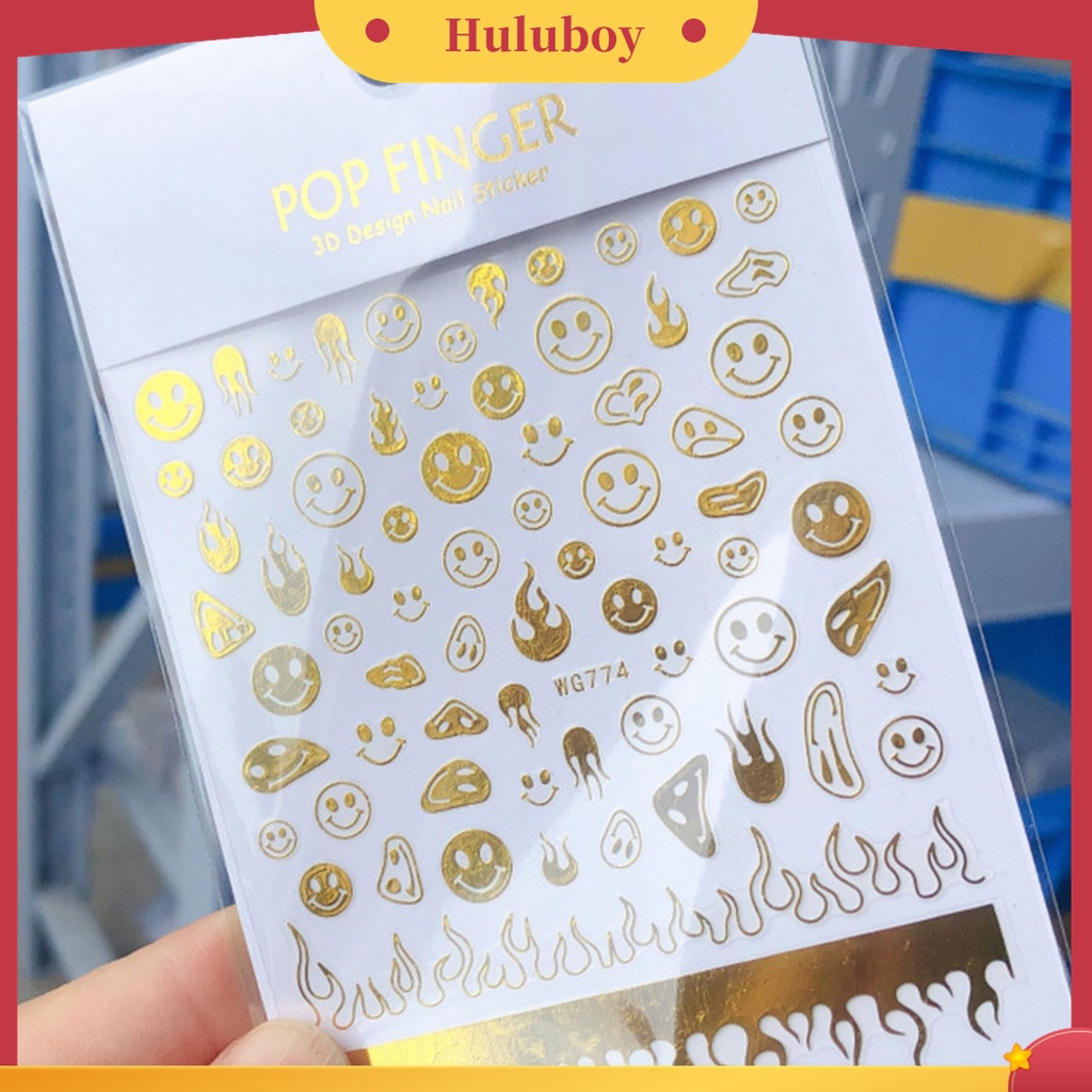 Huluboy Huluboy♡ Stiker Kuku Motif Api Tersenyum 6 Warna Untuk Dekorasi Manicure