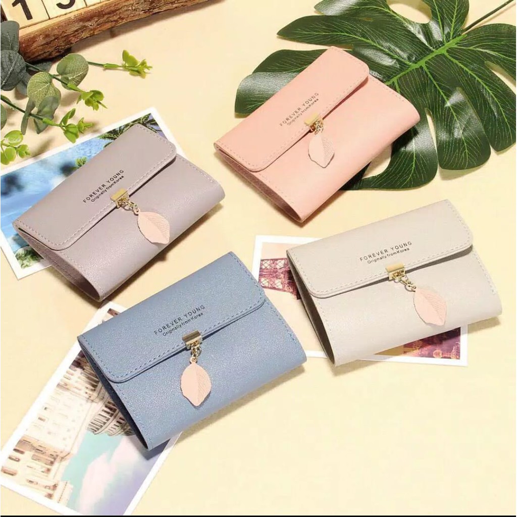 ♥ TMALL88♥ DOMPET LIPAT MINI WANITA / GANTUNGAN DAUN CANTIK