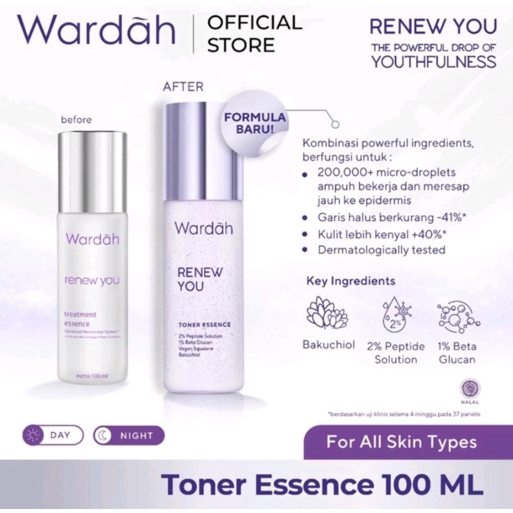 ESSENCE Wardah RENEW YOU Anti Aging Treatment Skincare - 100 ml &amp; 50 ml - Ungu Toner Serum Hydrating