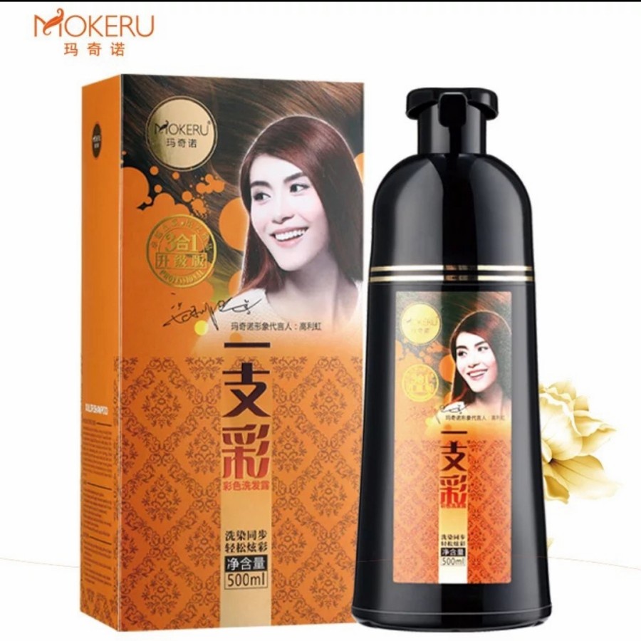 Mokeru Shampoo Semir Herbal Cat Warna Rambut Hair Style Salon Brown On