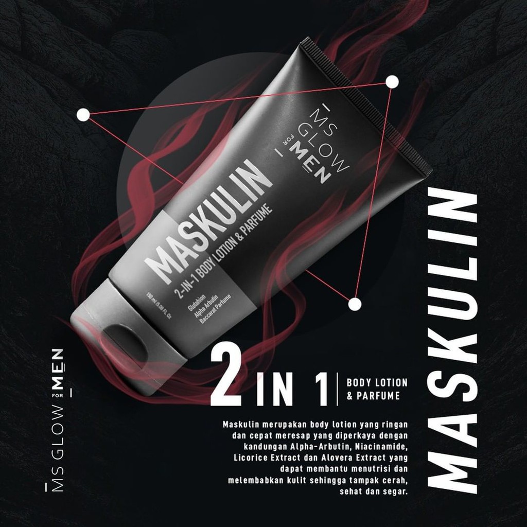 MS Glow For Men Maskulin 2 in 1 Body Lotion &amp; Perfume Rumah Cantik 354 Perawatan Mencerahkan Kulit Tubuh