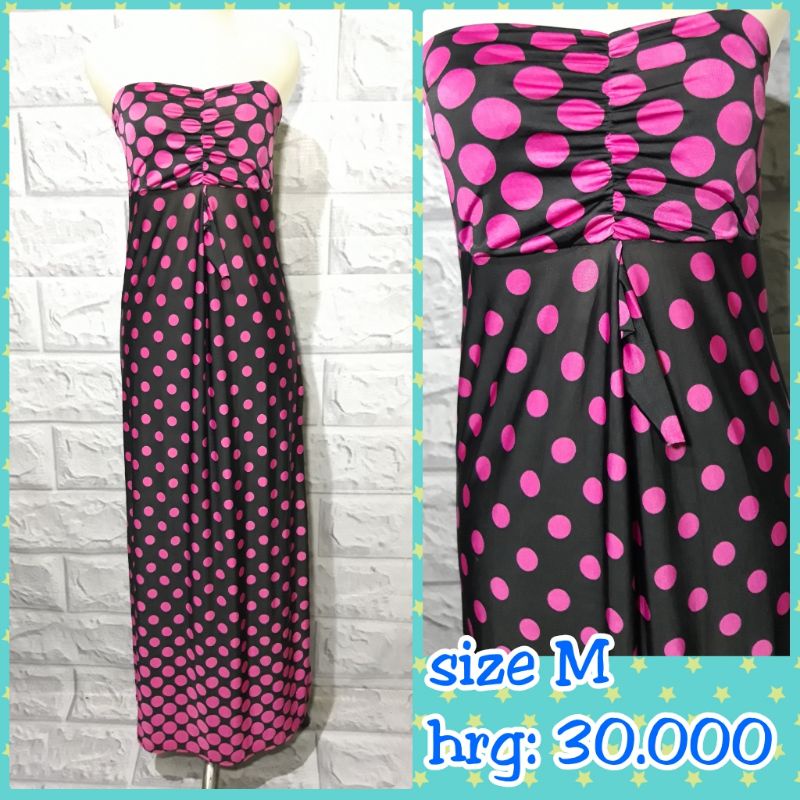 long dress spandex jersey polka pink