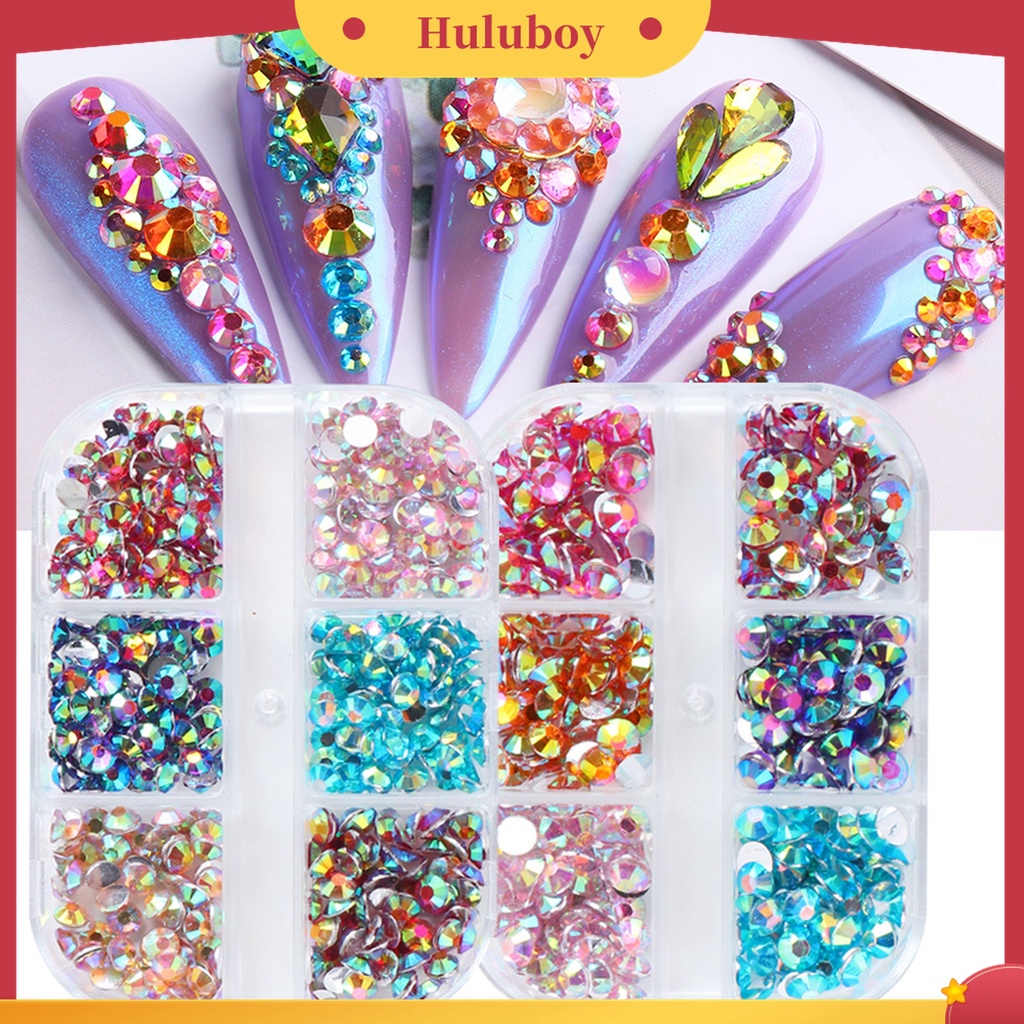 Huluboy Huluboy♡ 6 Grids / Box Berlian Imitasi 3D Warna-Warni Untuk Dekorasi Nail Art