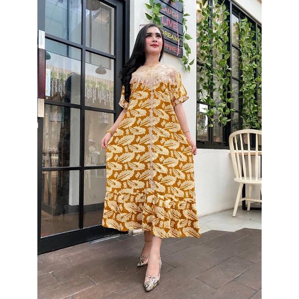 DASTER ARAB RENDA MOTIF KIPAS/DASTER  BORKAT KEKINIAN/DASTER ARAB MOTIF-daun besar kuning