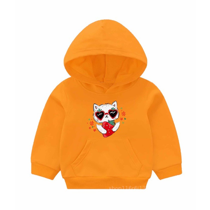 Strawberry Cat Hoodie Sweater Anak Fleece Pakaian Anak