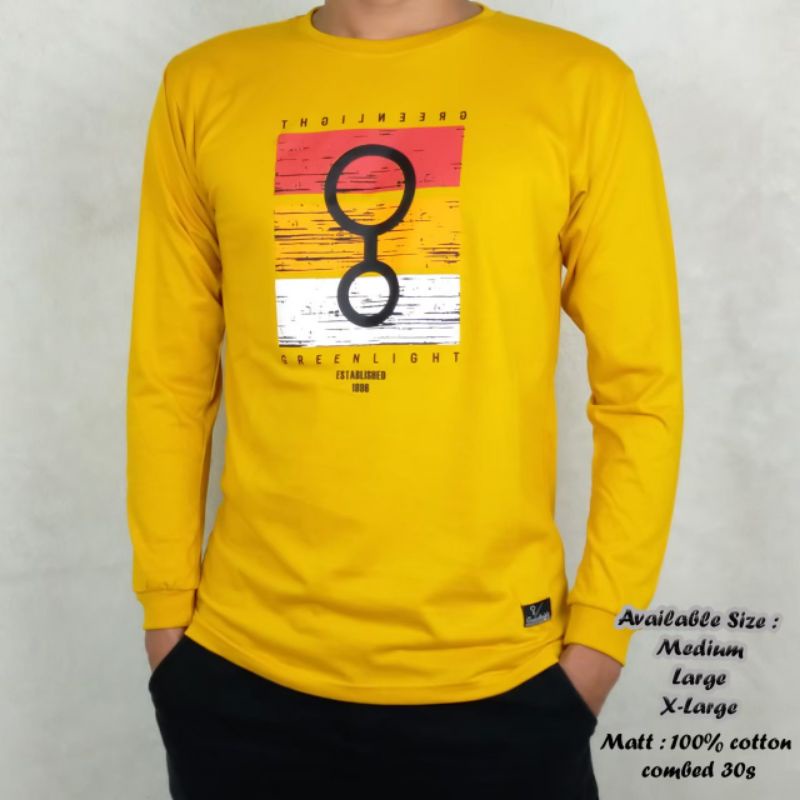 Kaos Distro Pria Lengan Panjang kuning mustard