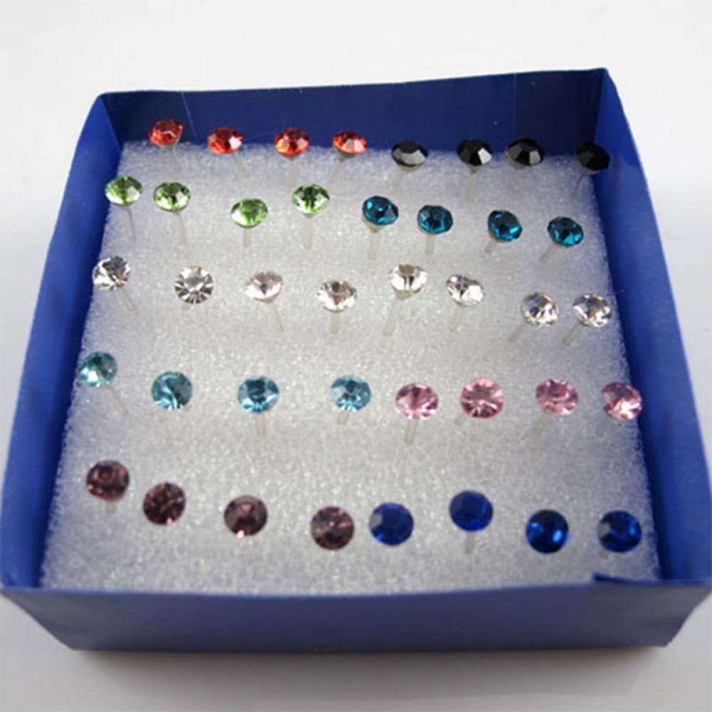 20 Pasang / 40pcs Anting Tusuk Kristal Anti Alergi Warna-Warni Untuk Wanita