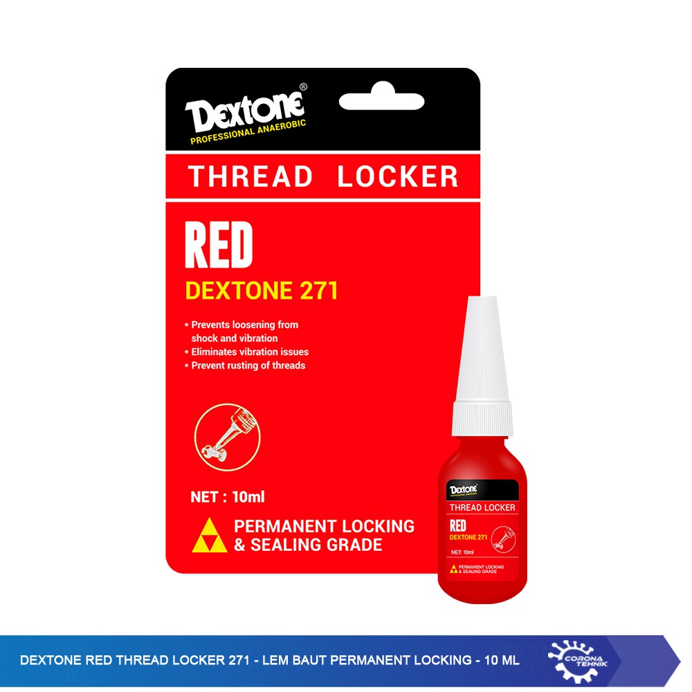 Dextone Red Thread Locker 271 - Lem Baut Permanent Locking - 10 ML