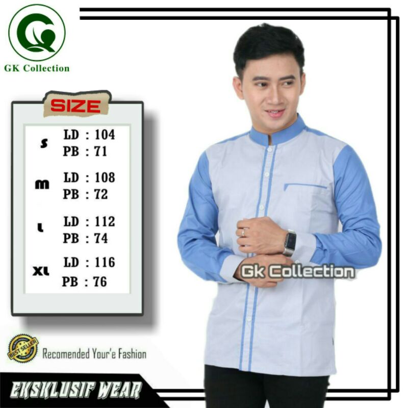 Koko Lengan Panjang Kombinasi Biru Laut