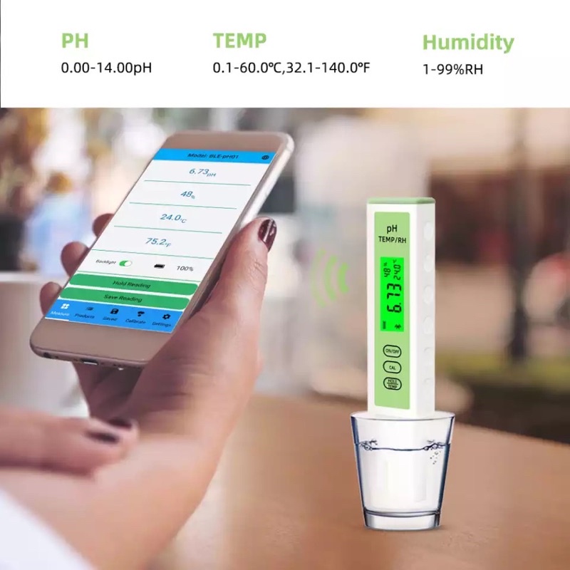 Bluetooth App Control Ios Android PH Meter Digital Air + Suhu + Kelembaban BLE-PH01