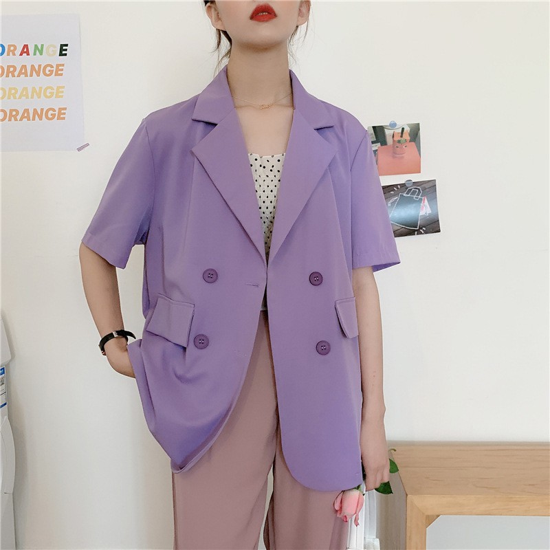 VS - PAMELA OUTWEAR BLAZER SOLID CARDI BASIC Wanita Lengan Pendek Longgar Korea kancing 4