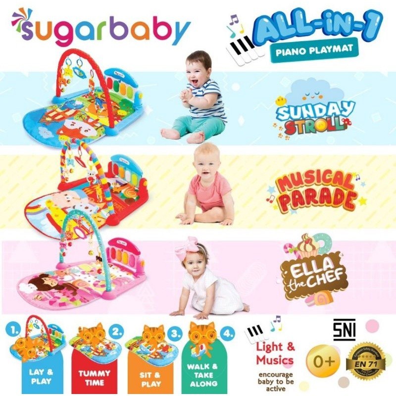 Playmat Sugar Baby All in 1 Piano Playmat / Day &amp; Nite Piano Playmat / Baby Playgym / Playmat Bayi