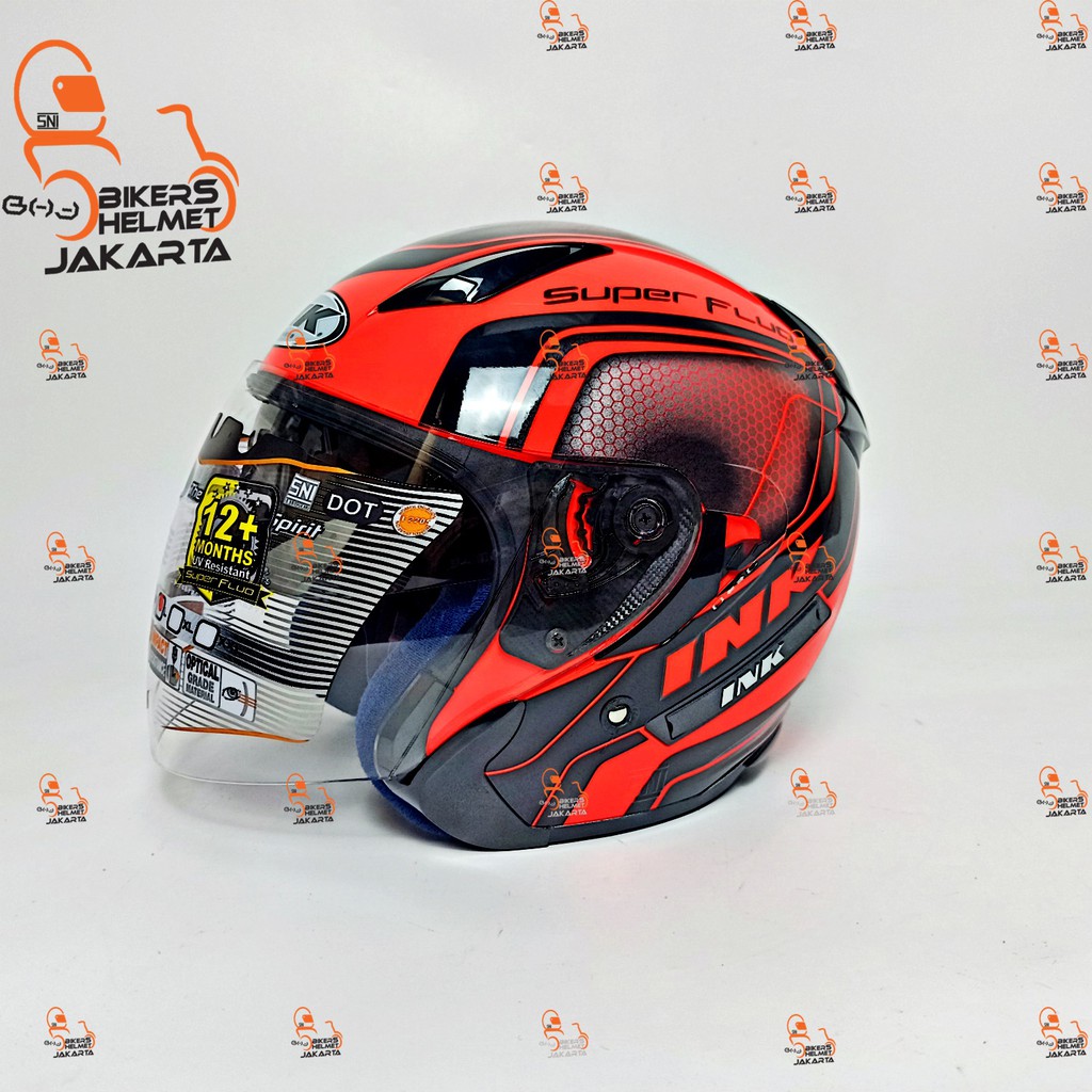 INK HELM METRO 2 SE SUPER FLUO EDITION RED FLUO DOUBLE VISOR HALF FACE