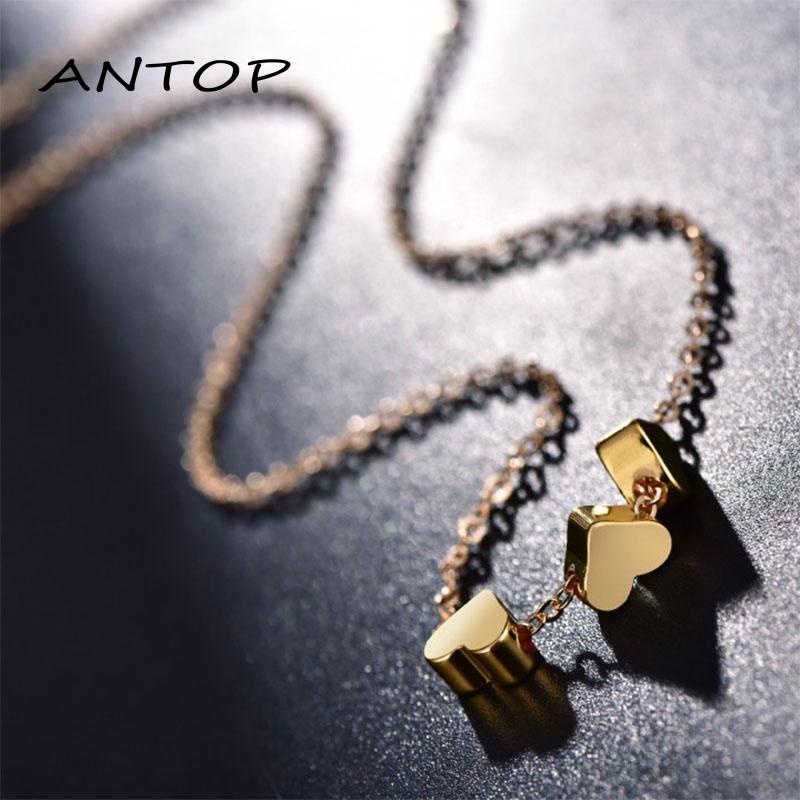 Kalung Rantai Liontin Hati Warna Rose Gold Gaya Korea Simple untuk Wanita ANTOP