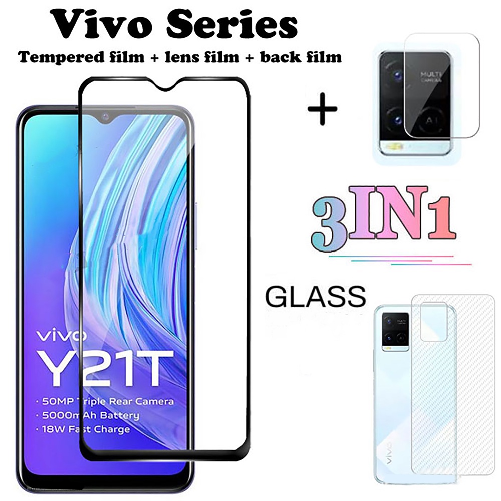 Pelindung Layar Tempered Glass 3 in 1 Untuk VIVO Y21T Y33S Y21 Y21S Y20S Y12S Y31 Y12A Y01 Y15S Y11 Y12 Y15 Y17 Y19 S1 V15 V17 V19 Y91 Y95 V21I Vx