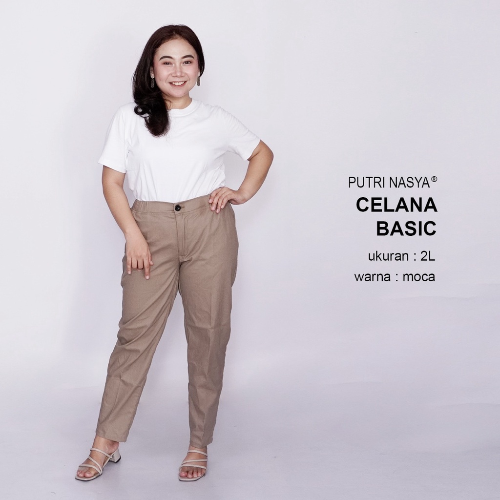 Putri Nasya - Celana Big Size Panjang Ukuran 8L,6L,5L,4L,2L,XL, all size Warna Cream Moca Capucino Hitam Abu Navy Army Brown Dark Grey