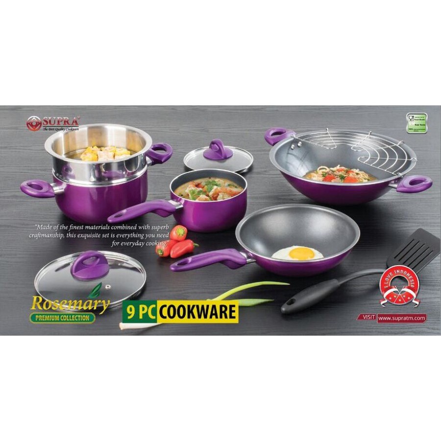 Great, SUPRA 9PC ROSEMARY COOKWARE GTV009 / Panci SET 9 Pcs Warna MERAH UNGU