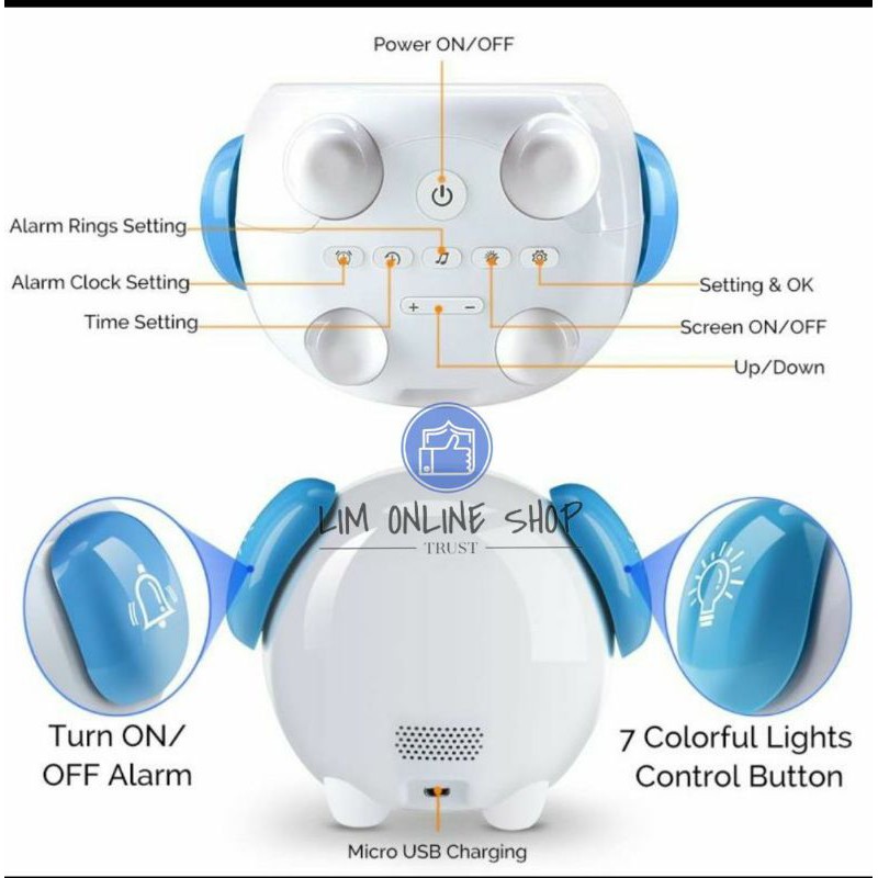 Smart Clock Alarm Jam Weker Digital Meja Pintar Unik Lampu LED Music Recharger Baterai High Quality