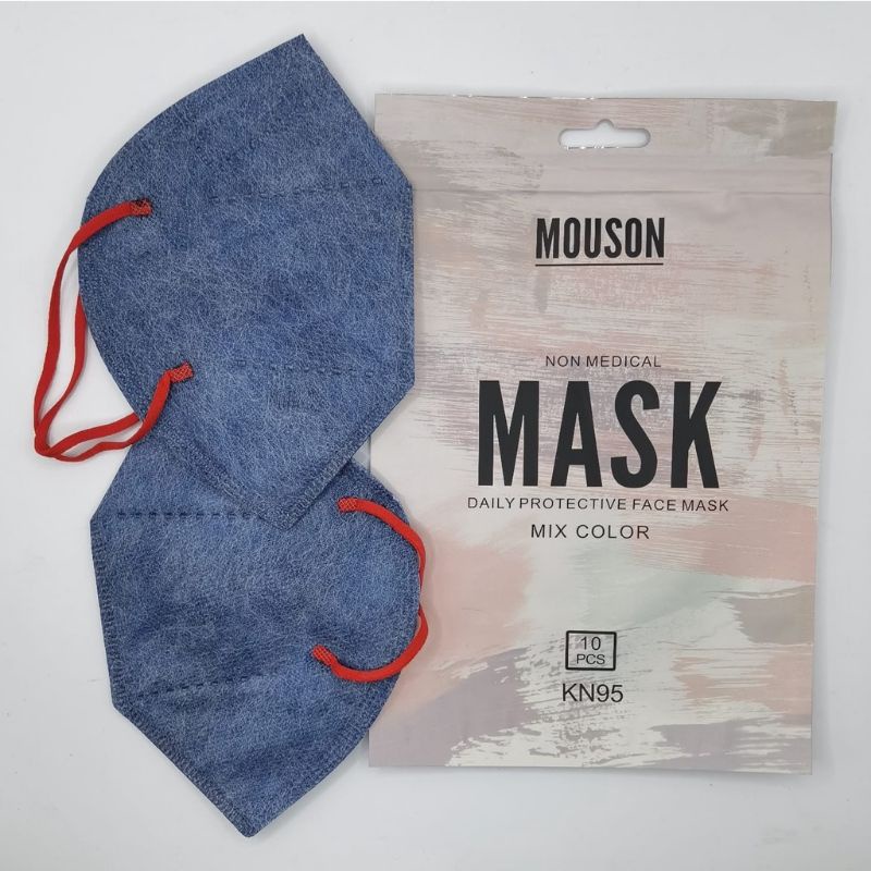 Masker Kn95 Kn 95 Mouson 5 Ply Warna Blue Jeans Tali Merah Isi 10 Pcs Earloop