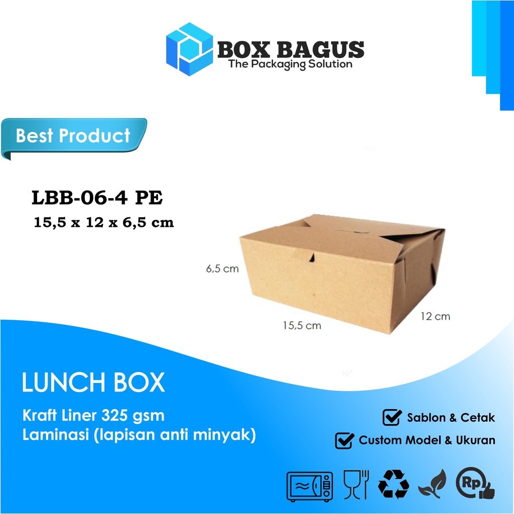 LUNCH BOX 15,5x12x6,5 KRAFT 325 GSM LAMINASI - DUS KOTAK HAMPERS MAKANAN NASI MIE BUBUR KUE SNACK