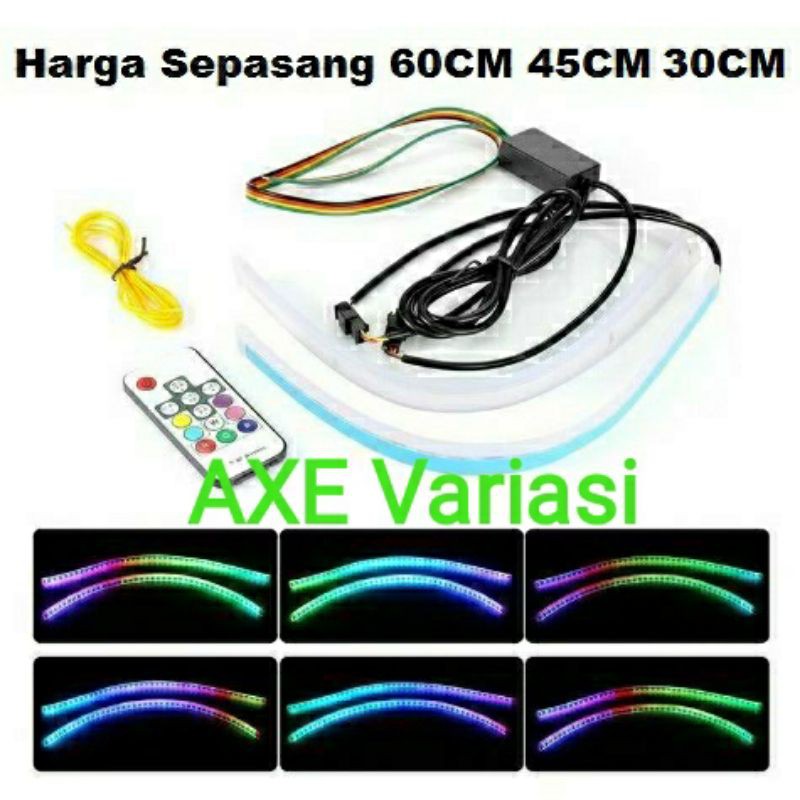 Lampu LED Alis Slim Flexible 30CM 45CM 60CM Remote RGB Sein Jalan Running Motor Mobil 30 45 60 CM