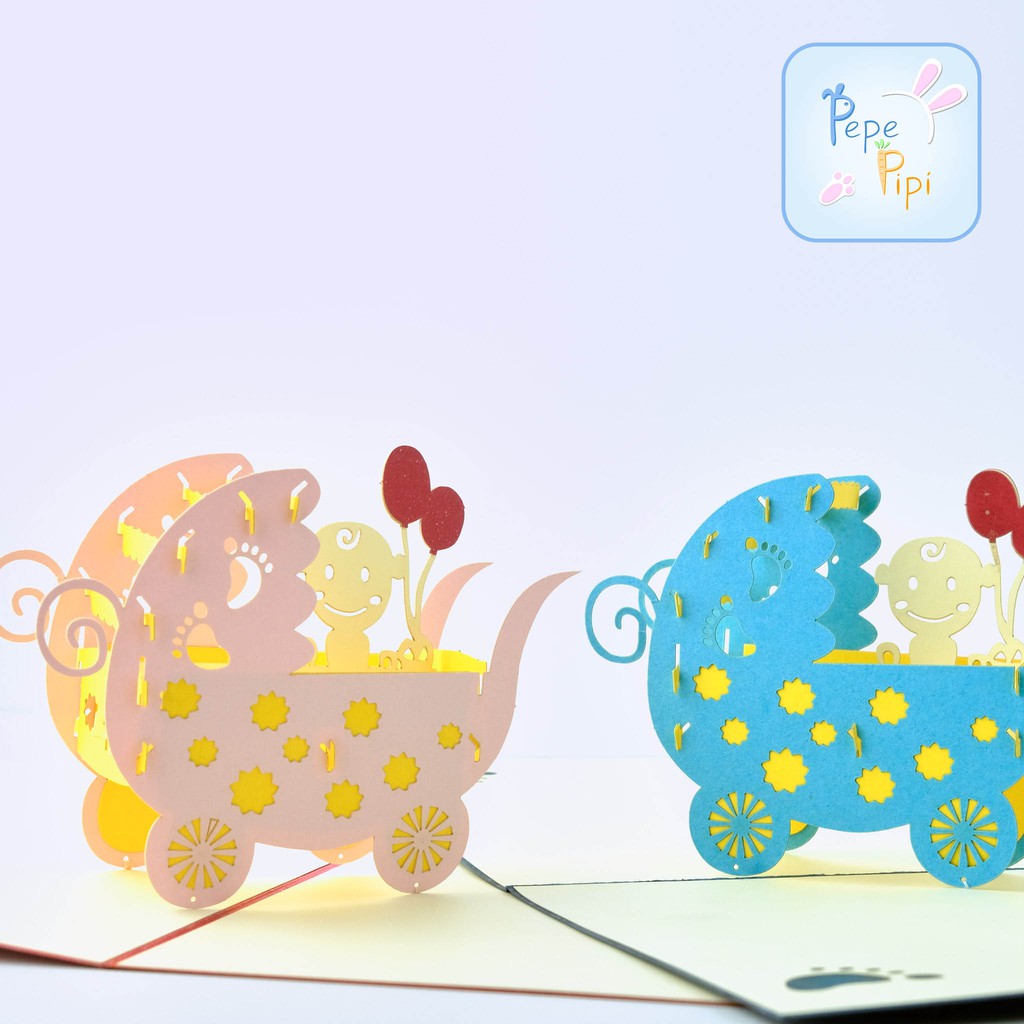 Pop Up Card Baby Boy &amp; Girl 3D Kartu Ucapan Kelahiran Born Baby Shower