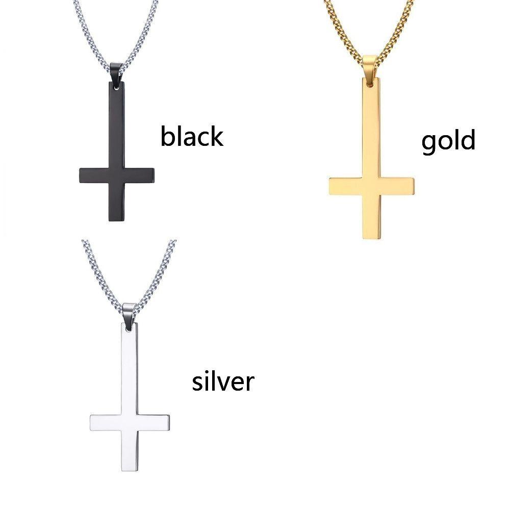 Kalung Rantai Liontin Salib Warna Hitam / Silver Untuk Wanita