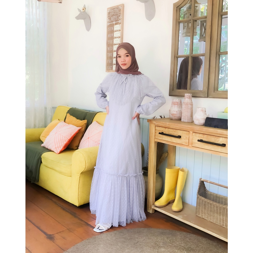 LIARA DRESS BYGIAGIO dress kondangan gaun akad simple gaun wedding pernikahan baju muslim putih gaun lamaran elegan pakaian wanita pesta elegan fashion korea dres lebaran cantik anggun mewah nyaman gaun vintage fashion dress bahan tulle dotty furing tebal