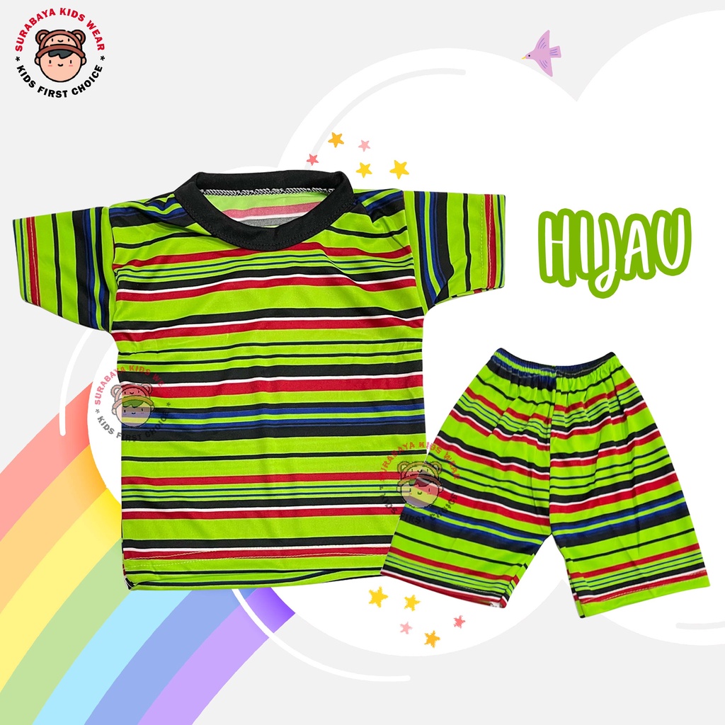 Setelan Kaos Anak Lengan Pendek Salur Warna Rainbow