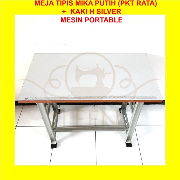 Meja &amp; Kaki SET Mesin Jahit Portable TIPIS MIKA PUTIH - H Silver LEEN