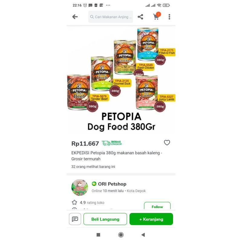 makanan basah kaleng dog food petopia 380gr - wed food peropia