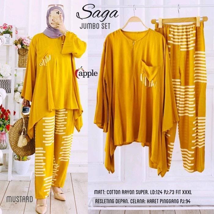 Saga Set Jumbo - One Set Jumbo Waka Waka  Setelan Wanita Rayon Premium Set Celana Panjang Tie Dye Kekinian LD 130 cm