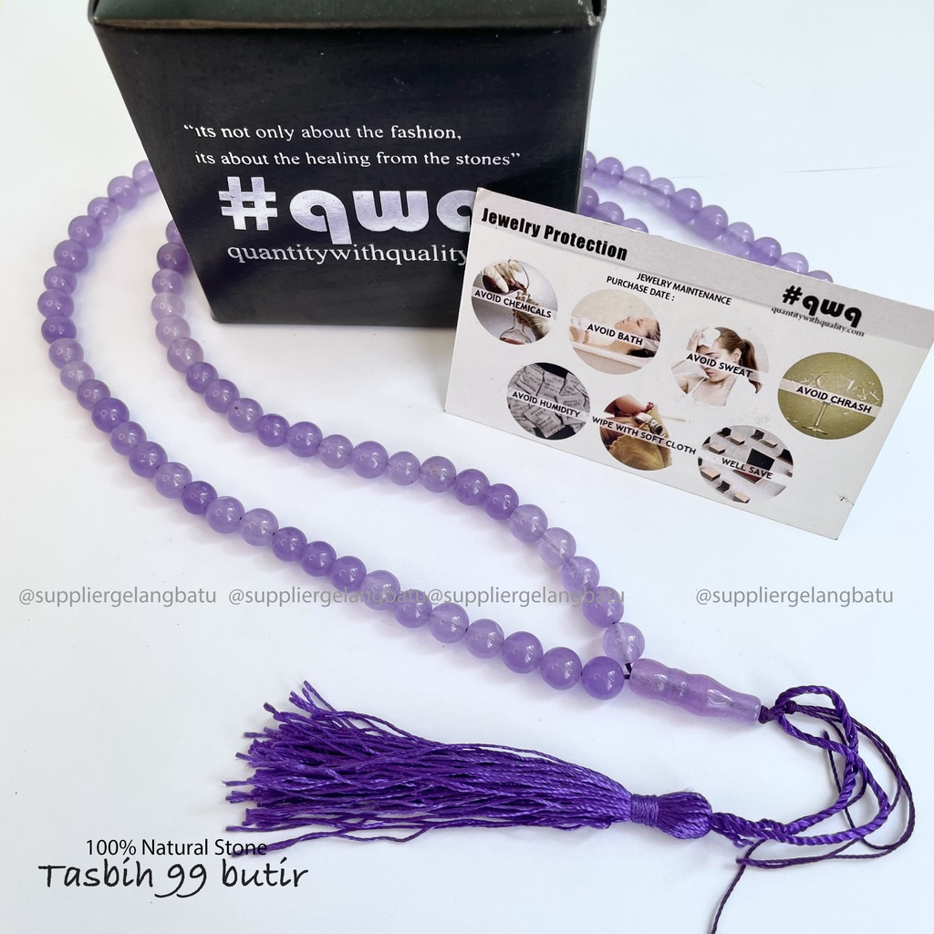 Tasbih 99 butir batu alam SOFT Purple Agate Ungu Muda Natural Original Kesehatan Perlengkapan Sholat Natural gift hadiah muslim kado