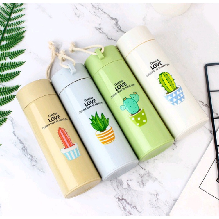 Botol Minum Motif kaktus Bahan Kaca 450ml / Botol Unik Motif kaktus