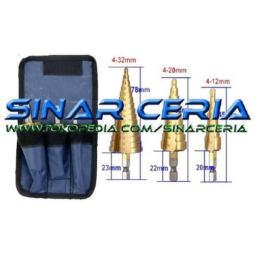 4-12 / 4-20 / 4-32mm Mata Bor Pagoda HSS Shank Spiral Step Drill 3in1