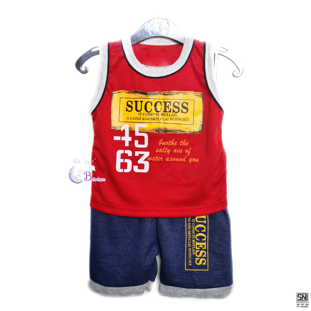 ECER BOBOBAM SINGLET SUCCESS TANGAN BUNTUNG SETELAN ANAK LAKI-LAKI