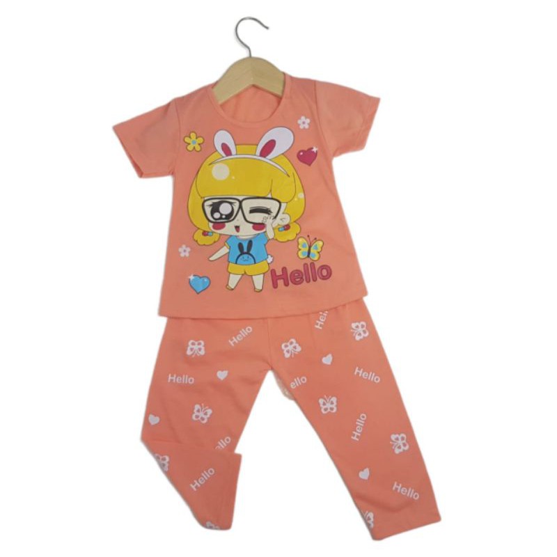 SETELAN BAJU ANAK PEREMPUAN NEW MOTIF GIRL HELLO 2-6 TAHUN