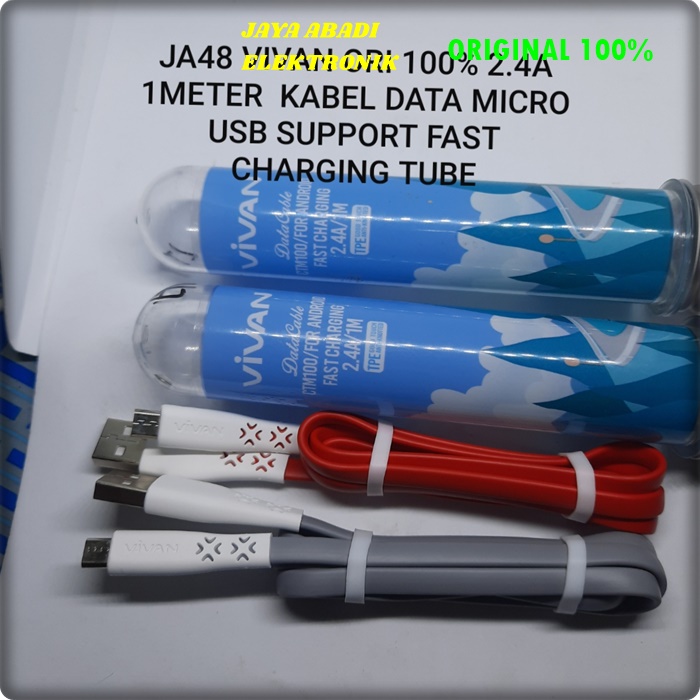 J48 ORIGINAL KABEL DATA VIVAN 2.4A MICRO USB SUPPORT FAST CHARGING KABEL CASAN QUICK SPEED FASTER qualcom quick charge flash maximum speed quallcom charge handphone multi qc tc bisa untuk segala jenis handphone socket micro serat lebih tebal fast charging