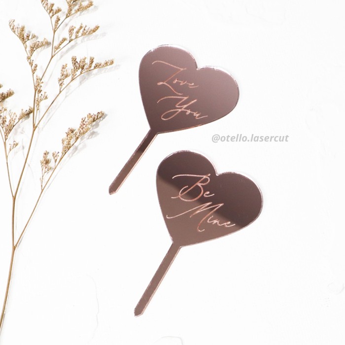 Cupcake Topper Kue Hati Mini Valentine Caketopper Kue Grafir Acrylic Hiasan Love Akrilik Heart Shape