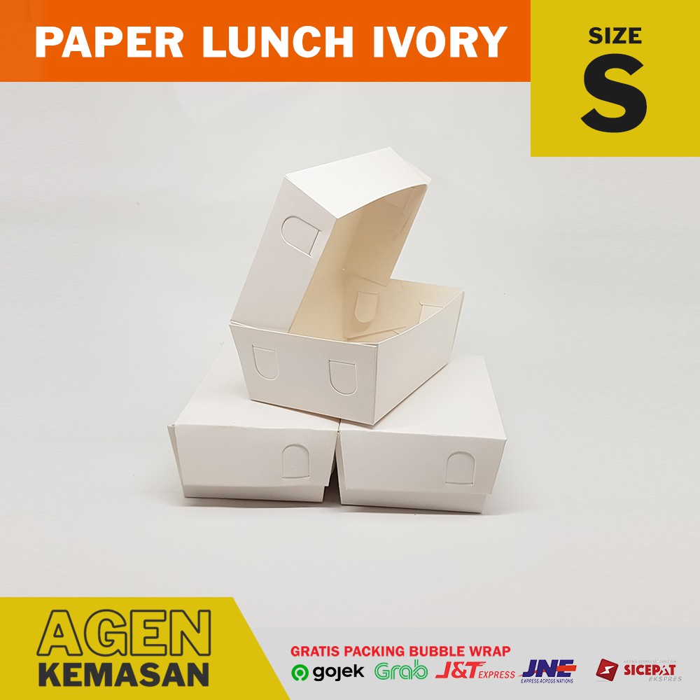 PAPER LUNCH BOX PUTIH IVORY UKURAN S LAMINASI