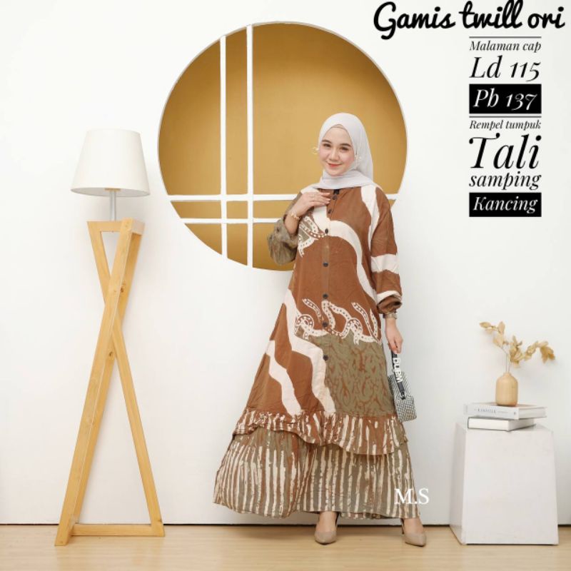 Gamis Twill Ori Gamis Batik Cap Malaman Karetan Rempel Susun Tumpuk Busui Kancing Depan Gamis Wanita