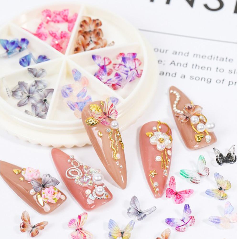 AUGUSTINA Agustin 3D Butterfly Nail Art Dekorasi 30pcs/roda Manikur Elegan Tips DIY Perhiasan Kuku Aneka Kuku Berlian Imitasi