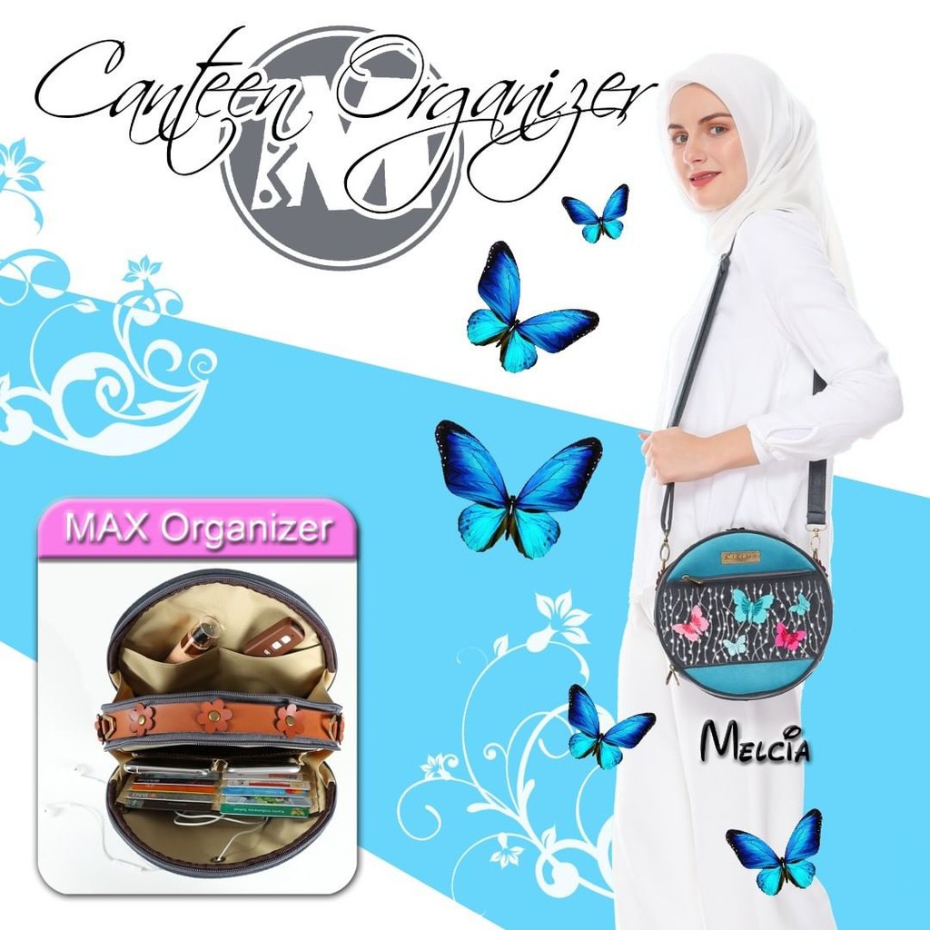 Makara Canteen MELCIA Tas Selempang Bundar Bulat Lucu Motif Bordir Lucu Unik Original Berkualitas