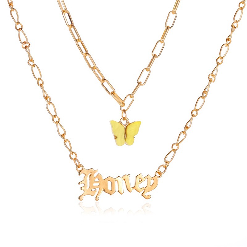 Double Butterfly Necklace for Women Girls Korean Fashion Letter Angel Pendant Clavicle Chain Jewelry Accessories Gift