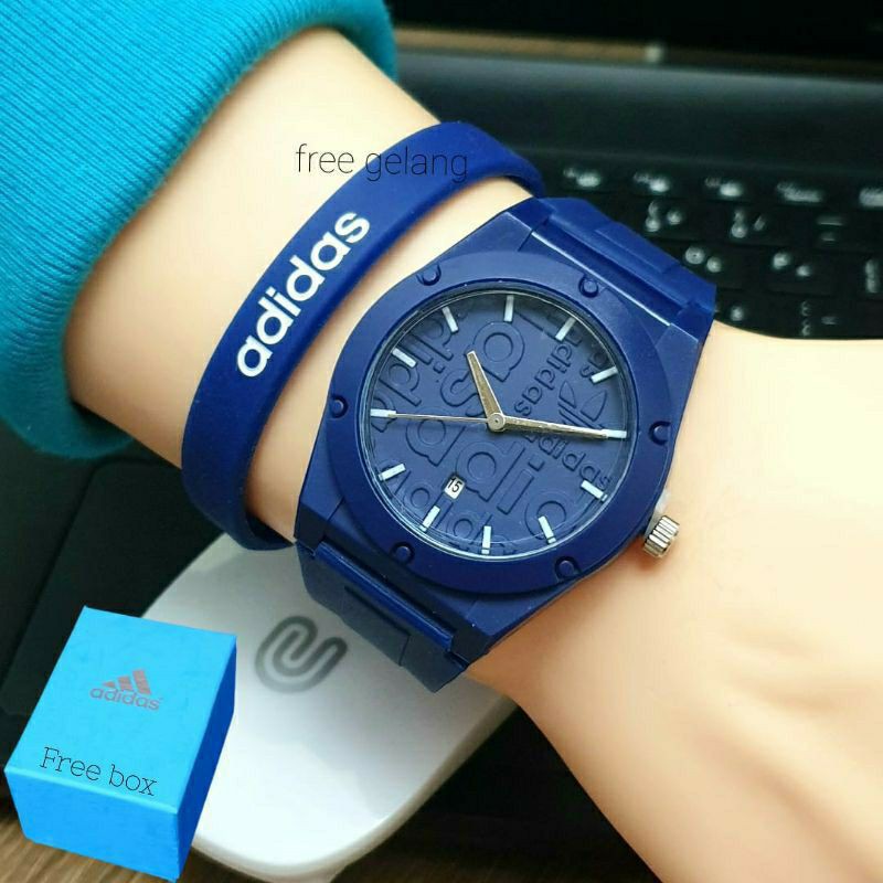Jam Tangan Adidas Tali Rubber Super Mewah - Jam Tangan Wanita Adidas Sporty - Adidas Sport - Biru