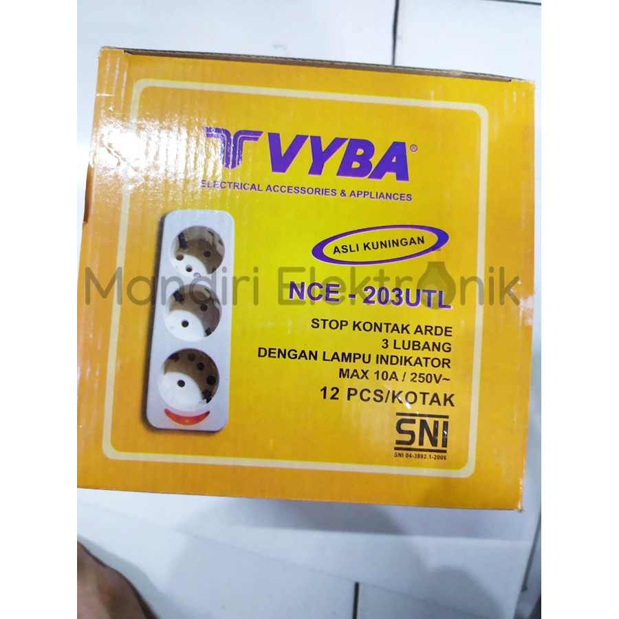 Stop Kontak 3 lubang Arde lampu indikator VYBA NCE-203UTL GRATIS RAKIT