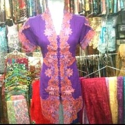 Kebaya encim motif tulip lengan pendek bahan santung