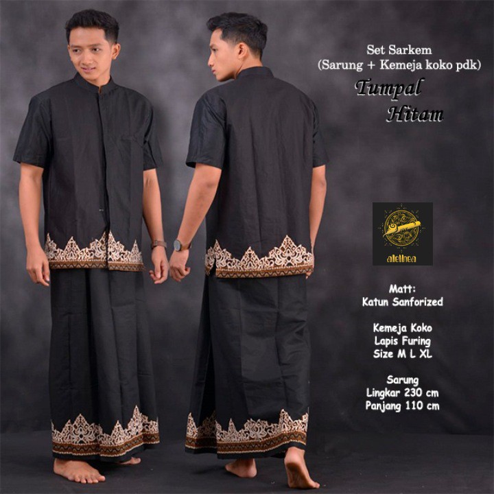 TUMPAL HITAM Baju Kemeja KOKO dan Sarung Batik Pria Dewasa Premium Lebaran Asli Solo ALETHEA